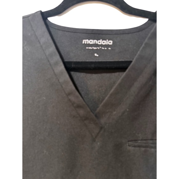 Mandala Scrub Top Women XL Black Nurse V-Neck Short Sleeve Pocket - Picture 4 of 7